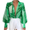 thumbnail image 1 of IROINID Dégagement Femmes Long Sleeve V-Cou Shirts Été Imprimer Bouton Rabattable Col Tops Blouse Pull-Over, Menthe Green, 1 of 7