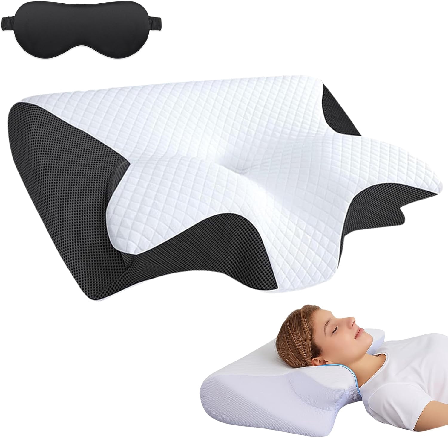 Restora Pillow for Sleep, Restora Cervical Neck Traction Pillow, Ergonomic Side Sleeper Pillows, Breathable Memory Foam Contour Pillows for Side, Back, Stomach Sleepers,Washable Cooling Cover