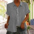 thumbnail image 2 of Yuyuzo Womens Button down Shirts Short Sleeve V Neck Tshirts Solid Color Office Work Tops Blouses, 2 of 6