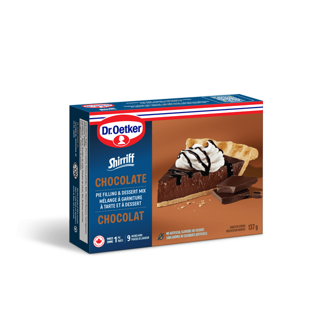 Dr. Oetker Mélange pour Garniture de Tarte et Dessert Saveur Chocolat dans une Boîte de 137 g, Présentant une Tranche de Tarte au Chocolat Nappée de Crème Fouettée et un Filet de Chocolat, Idéal pour Cuire une Tarte de 9 Pouces et Aussi Adapté comme Mélange de Dessert au Pouding au Chocolat.