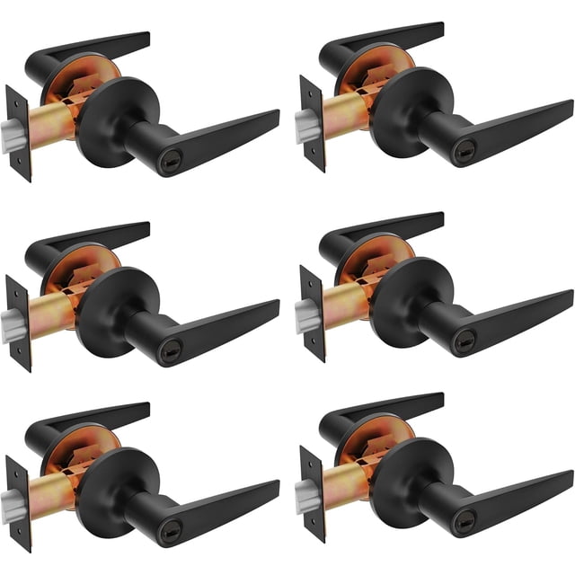 of Lever Keyed Entry Door Lever Handle Lock Universal Door Knob Hardware Nickel Brushed Color (MRCA)