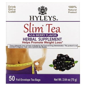 Hyleys Tea, Thé mince, baie d'açai, 50 Sacs à thé enveloppés en feuilles, 0.05 oz (1.5 g) Chacun