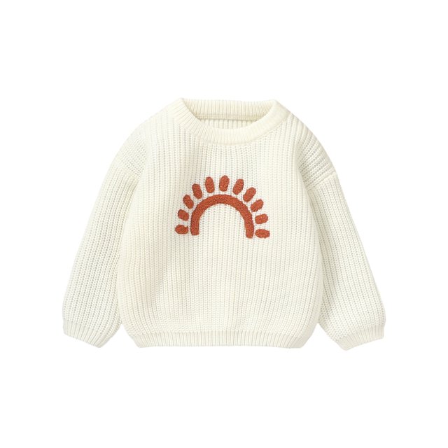 FOCUSNORM Chandail Tricoté pour Bébé Garçon Fille Sun Embroidery Col Rond Manches Longues Pull pour Automne Hiver