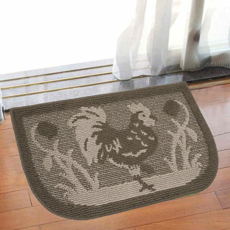 Décor Luxe Antidérapant Dos en Caoutchouc Sécurité Ultra Absorbant l'Eau Doux Durable Tissé Moelleux Tapis de Couloir Sol Intérieur Cuisine; Design Coq Brun Ensemble 2 Pcs