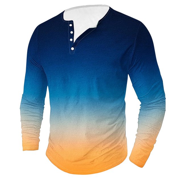 AherBiu Plus Size Mens Long Sleeve Shirts Stretch Athletic Button Shirt Lightweight Comfy Fall Gradient Sports Shirts