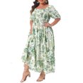 thumbnail image 4 of GRACE & GRANDEUR Robe Maxi Bohème à Fleurs pour Femme Grande Taille à Manches Courtes, Encolure Carrée, Smockée 3X Vert, 4 of 5