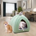 thumbnail image 1 of Lit pour Chat Mignon en Velours Semi-Fermé Niche pour Chien Chiot Chenil Sofa Chaud Confortable Vert, 1 of 9