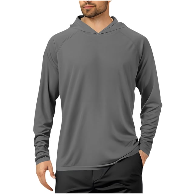 Ohufall Men's Shirts Long Sleeve Workout Fishing T Shirts UPF 50+ Sun Protection Rash Guard Dry Fit Athletic Running Tee Tops