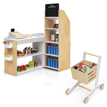 Costway Ensemble de Jeu d'Épicerie Factice avec Panier d'Épicerie, Comptoir de Caisse, Caisse Enregistreuse