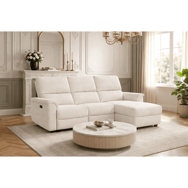 Manoa Fabric Power Reclining Sectional with Storage in Beige