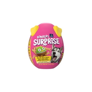 BONKERS Surprise Blind Boîte de jouets de chien en peluche collectible avec des bonbons croustillants au poulet pour chiens, 3.5 oz