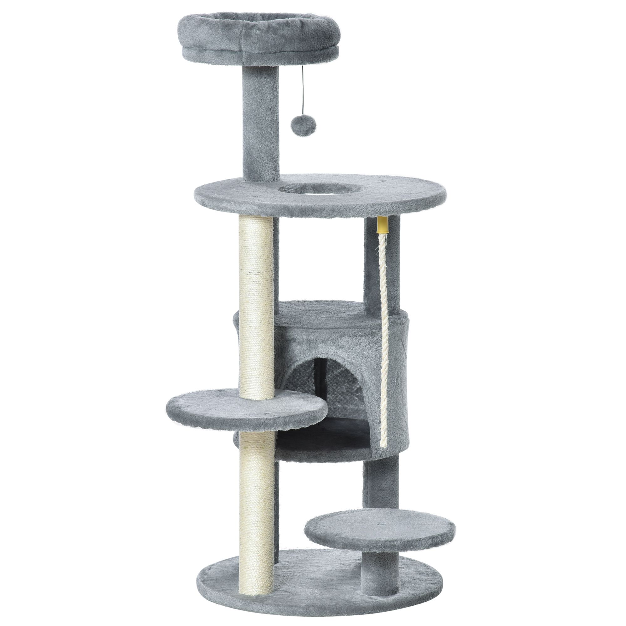 Dark Grey Multi-Level Cat Tree Tower with Condo & Scratching Posts - 44" Tall Activity Center for Indoor Cats, Living Room & Bedroom Use