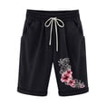 thumbnail image 2 of LOVZFMLL Women's Elastic Waist Printing Drawstring Shorts Black S, 2 of 3