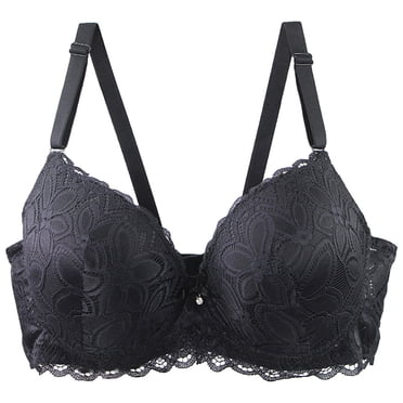JGGSPWM Push Up Bras for Women Large Size Comfortable Breathable Lace Bra Underwear Extra Padded Plunge Bra Underwire Black XXXXL