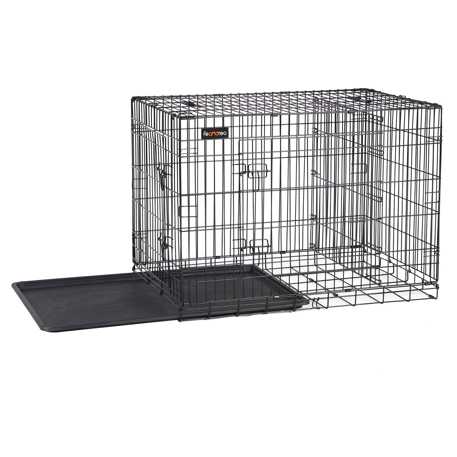 Feandrea Dog Crate, 48-Inch Foldable Dog Kennel with 2 Doors, Adjustable Divider Panel, Removable Tray, Metal Dog Cage, XXL, Black