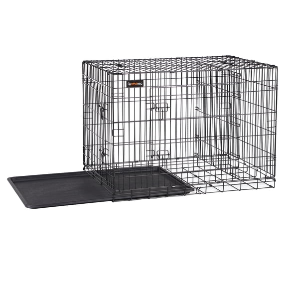 Feandrea Dog Crate, 48-Inch Foldable Dog Kennel with 2 Doors, Adjustable Divider Panel, Removable Tray, Metal Dog Cage, XXL, Black