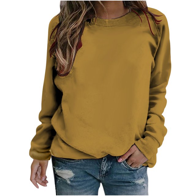 Yuyuzo 2025 Automne Chandail Sport Uni pour Femme Décontracté Ample à Col Rond Raglan à Manches Longues Chandail Tunique Hauts Kaki A2