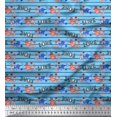 thumbnail image 1 of Soimoi Blue polyester Crepe Fabric Stripe & Love Text Printed Fabric 1 Yard 42 Inch Wide, 1 of 1