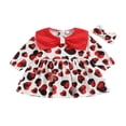 thumbnail image 1 of Robe de Saint-Valentin pour Bébés Filles, Tout-Petits, Imprimé de Cœurs, Taille Haute, Ligne A, Nœud, Manches Longues, Robe de Fête + Bandeau, Rouge, 1 of 7