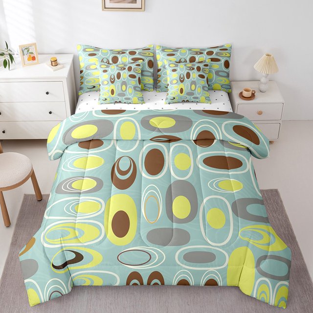 YST Ensemble de Literie Minimaliste Sarcelle 7 Pcs avec Cercles géométriques, Lit Simple