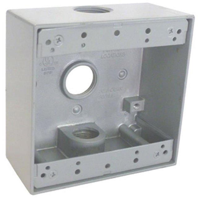 Hubbell Electrical TGB75-3 Boîte de Sortie à 2 Gangs avec Trois Trous de Filetage IPT de 0,75 Po - Gris