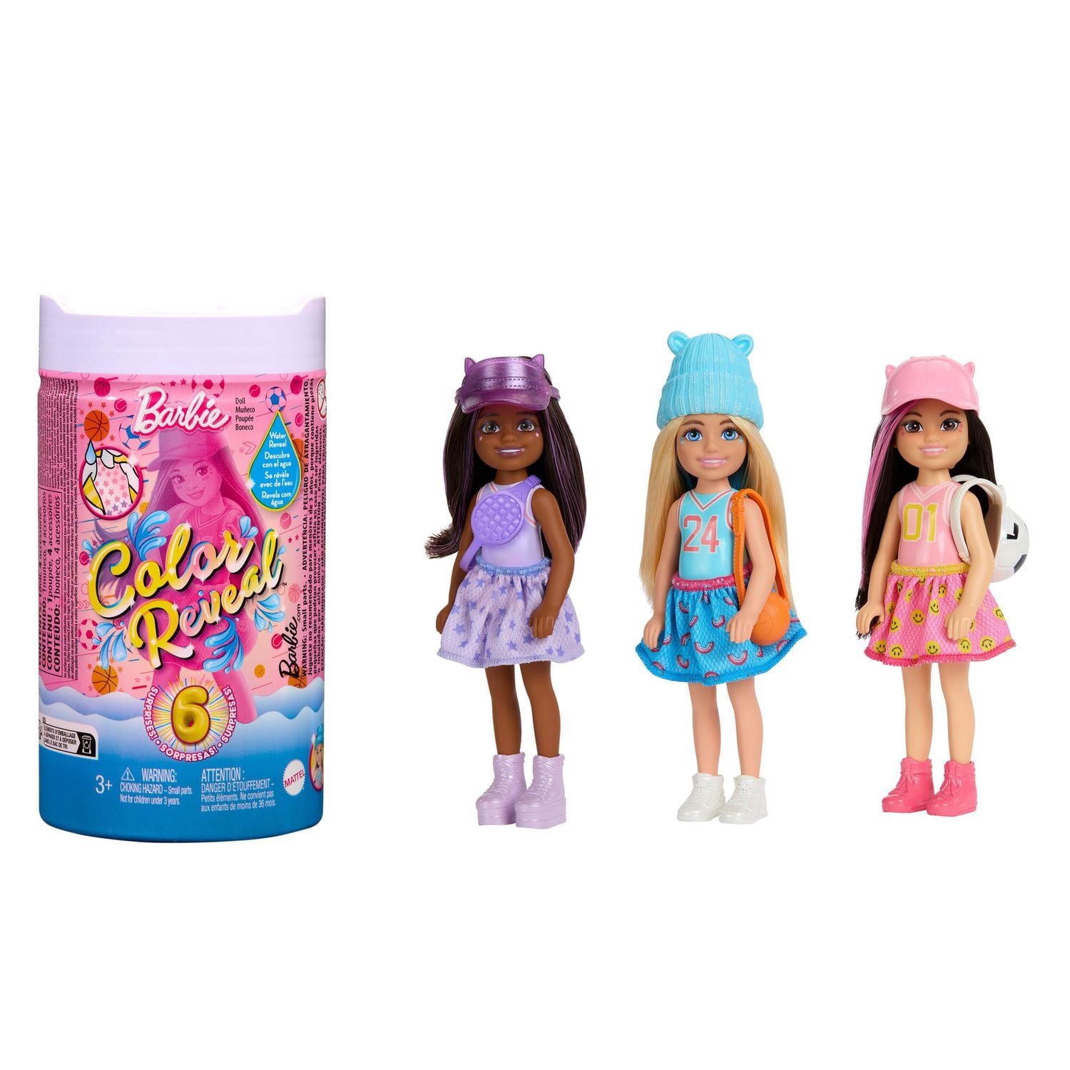 Barbie-Color Reveal Série Sporty-Poupée Chelsea avec 6 surprises