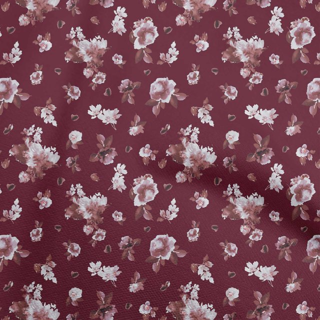 oneOone Georgette Viscose Maroon Fabric Florals Craft Projects Decor Fabric Printed By The Yard 42 Inch Wide