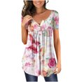thumbnail image 2 of HKEJIAOI Femmes Mode Col en V Tunique à Imprimé Floral Hauts Boutons T-shirt à Manches Courtes, 2 of 7