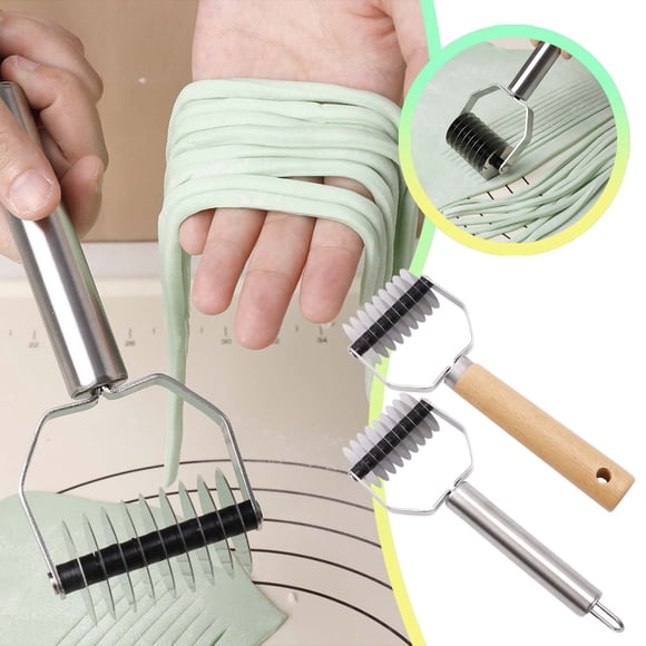 Cooking Utensils Lattice Cutter for Dough and Pie Crust with Stainless Steel Roller and Wood Handle—Effortless Lattice Cutter for Bread Pizza Dough