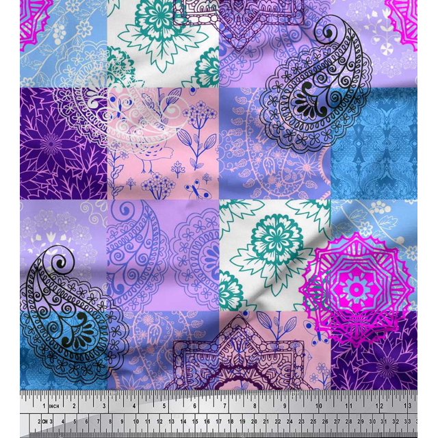 Soimoi polyester Crepe Fabric Mandala & Paisley Patchwork Print Fabric by Yard 42 Inch Wide