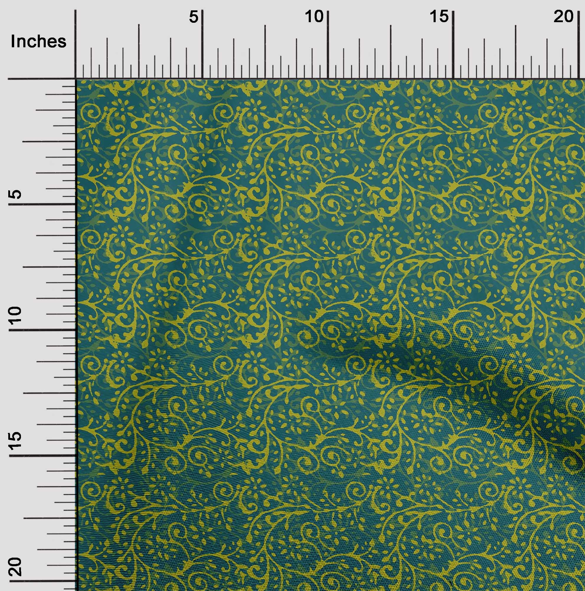 oneOone Cotton Poplin Fabric Leaves & Floral Block Printed Fabric 1 Yard 42 Inch Wide