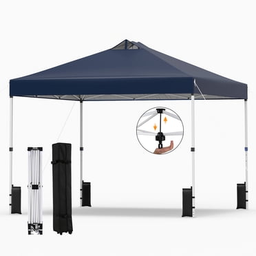 Gymax 10x10 FT Pop Up Canopy Tent 1-Person 1-Button Push Instant Setup Heavy Duty Frame w/ 4 Sandbags Blue