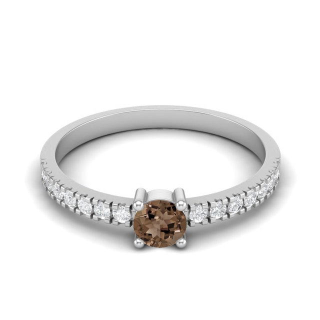 0.65 Ctw Rond Fumé Quartz 925 Sterling Silver Solitaire Accents Femmes Bague de Mariage