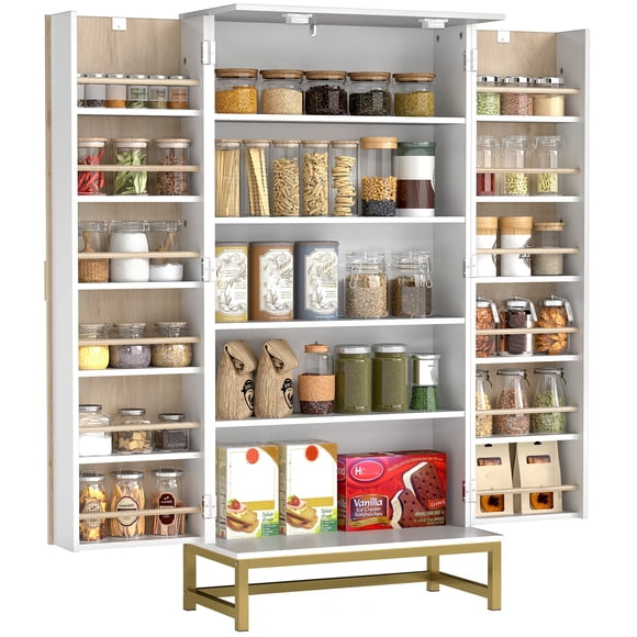 HOMCOM 47" Kitchen Pantry Cabinet, Storage Cabinet with 12 Door Shelves
