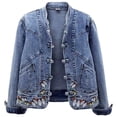 thumbnail image 1 of 2025 Veste en Jean pour Femmes Printemps Chandail à Col Roulé pour Femmes Vestes à Capuche Manches Longues Décontracté Automne Brodé Courte Vestes en Denim de Sarrau pour Femme Vestes Basique, 1 of 8