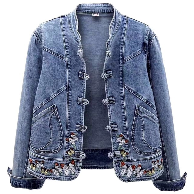 2025 Veste en Jean pour Femmes Printemps Chandail à Col Roulé pour Femmes Vestes à Capuche Manches Longues Décontracté Automne Brodé Courte Vestes en Denim de Sarrau pour Femme Vestes Basique