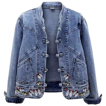 Women Jeans Jacket Spring Autumn Embroidered Short Denim Jackets Basic Coat Women'S Casual Jackets L