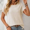 thumbnail image 1 of AherBiu T-Shirts pour Femmes Tendance Col Rond Manches Courtes T-Shirts Décontractés d'Été Plissés T-Shirt Uni Hauts, 1 of 7