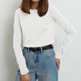 thumbnail image 2 of MeetoTime T-Shirt à Manches Longues en Coton pour Femmes Col Rond Basique Couleur Unie Chandail Confortable, 2 of 5