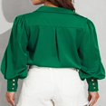 thumbnail image 4 of Chemise Rétro à Manches Évêque pour Femmes Printemps Automne Bureau Dame Couleur Unie/imprimé Léopard Col à Revers Manches Longues Boutonnée Vert S, 4 of 8
