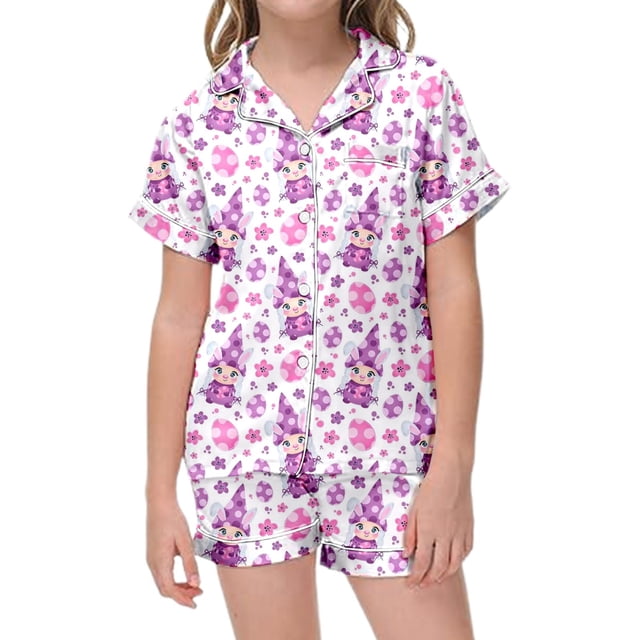 LUOGENLI Pyjamas pour Filles Taille 12 Ensemble de Shorts 2 Ensembles de Pyjama pour Enfants avec Imprimé Pygmée de Pâques et Imprimé Oeuf de Pâques Chemise à Manches Courtes Boutonnée Shorts Ensembles de Pyjama Pyjamas pour Filles Taille 6X Violet 12-13 Ans
