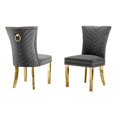 thumbnail image 1 of Ensemble de 2 Chaises Rembourrées en Velours Gris Foncé avec Pattes en Acier Inoxydable Doré, 1 of 2