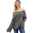 thumbnail image 4 of Women's Grey/Khaki/Black Soft Velvet Knit Off Shoulder Sweater, 4 of 10