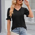 thumbnail image 4 of FAIWAD Womens Casual Tops V Neck Drawstring Shirts Puff Short Sleeve Blouses Loose Work Tunic Tops, 4 of 8