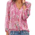 thumbnail image 1 of Hauts de Plage Décontractés à Manches 3/4 Florales pour Femmes, Col en V, Grande Taille, 1 of 3