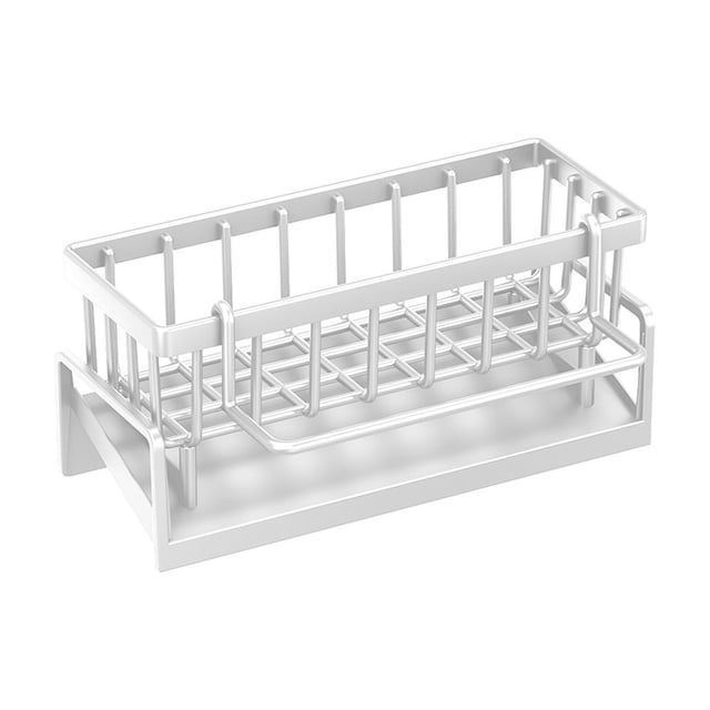 Sponge Caddy for Kitchen Sink with Auto-Draining Tray and Towel Hanging Rod 9.05 in L x 4.33 in W x 3.54 in H