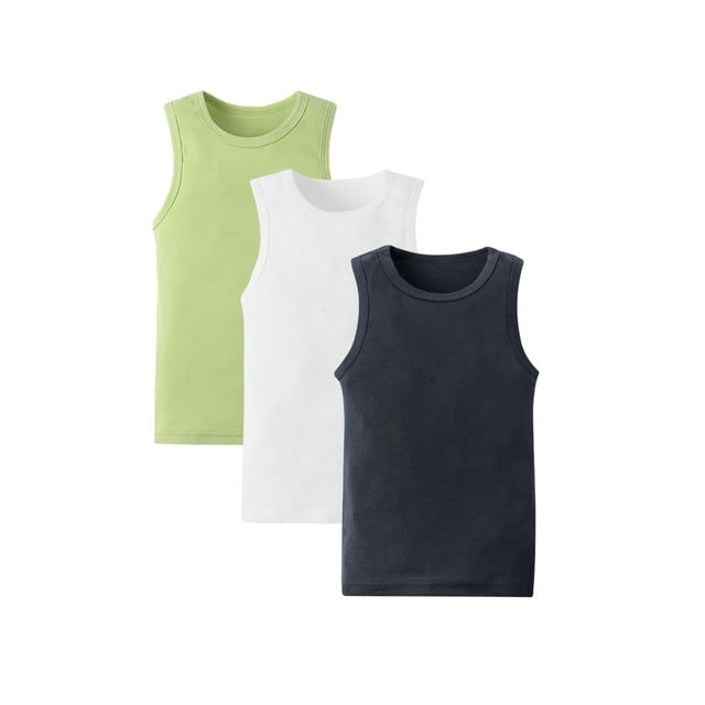 MeetoTime 3 PCS Kids Boys Girls Cotton Tank Tops Basic Solid Color Crew Neck Sleeveless Shirts Vest