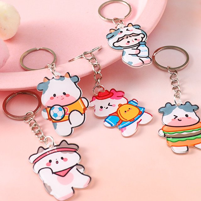 Cartoon Keychain Ring Fashion Cute Animal Acrylic Door Cartoon Keychain Car Key Holder Backpack Purse Wallet Keyring Pendant for Female Type 6