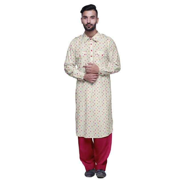 Atasi Kurta-Pyjama Punjabi pour Hommes, Ensemble Kurta-Pyjama Décontracté Imprimé pour Hommes