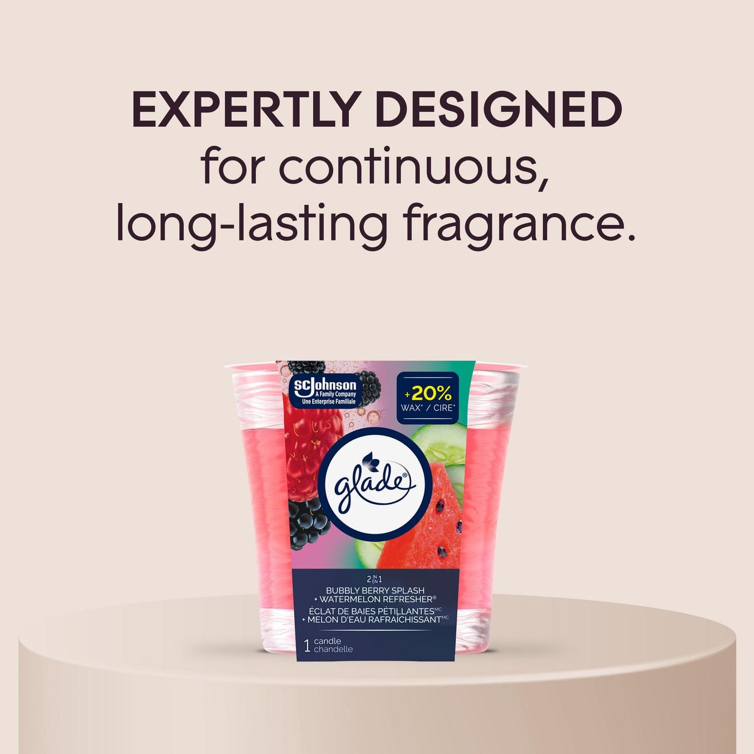 Glade® Chandelle parfumée, Éclat de Baies Pétillantes et Melon d`Eau Rafraîchissant